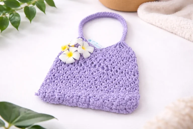 Handmade macramé bag crafted by visually impaired learners at DYP Cambodia