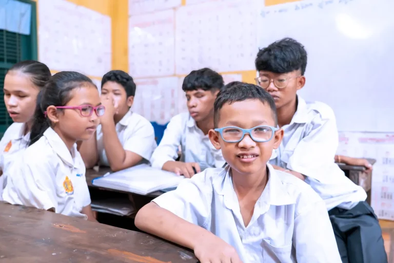 Students with visual impairments learning in a classroom at SRSE